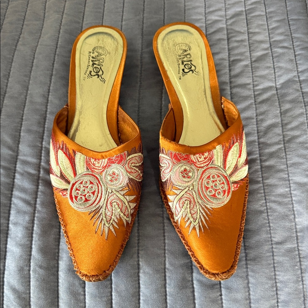 Carlos Santana Orange Embroidered Mules